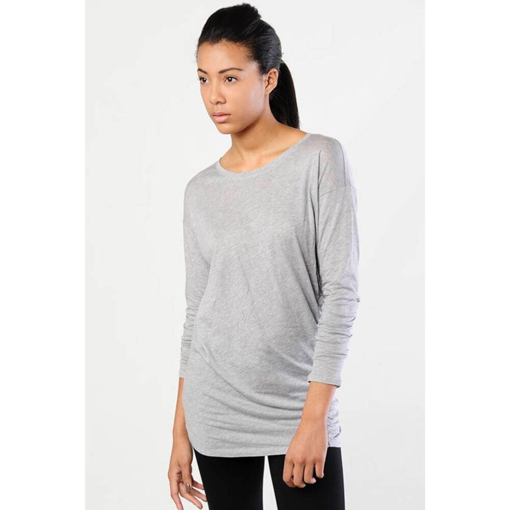 VINCE Womens Top Size Medium Gray Grey Asymmetric Ruched Long Sleeve Tee T-Shirt